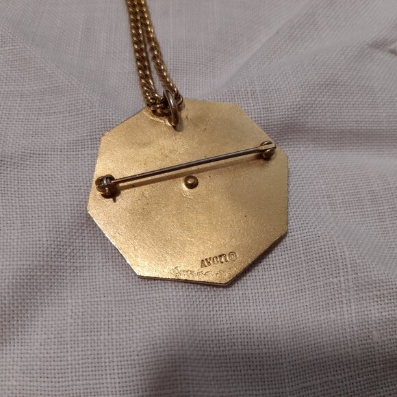 Vintage Avon Art Deco Necklace Pendant Brooch Gold Tone Octagonal Retro Jewelry - Picture 4 of 16